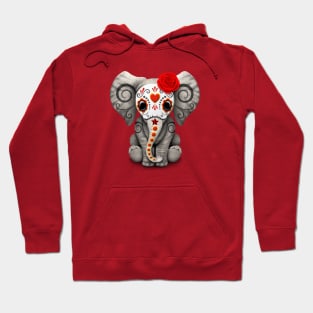 Red Day of the Dead Sugar Skull Baby Elephant Hoodie